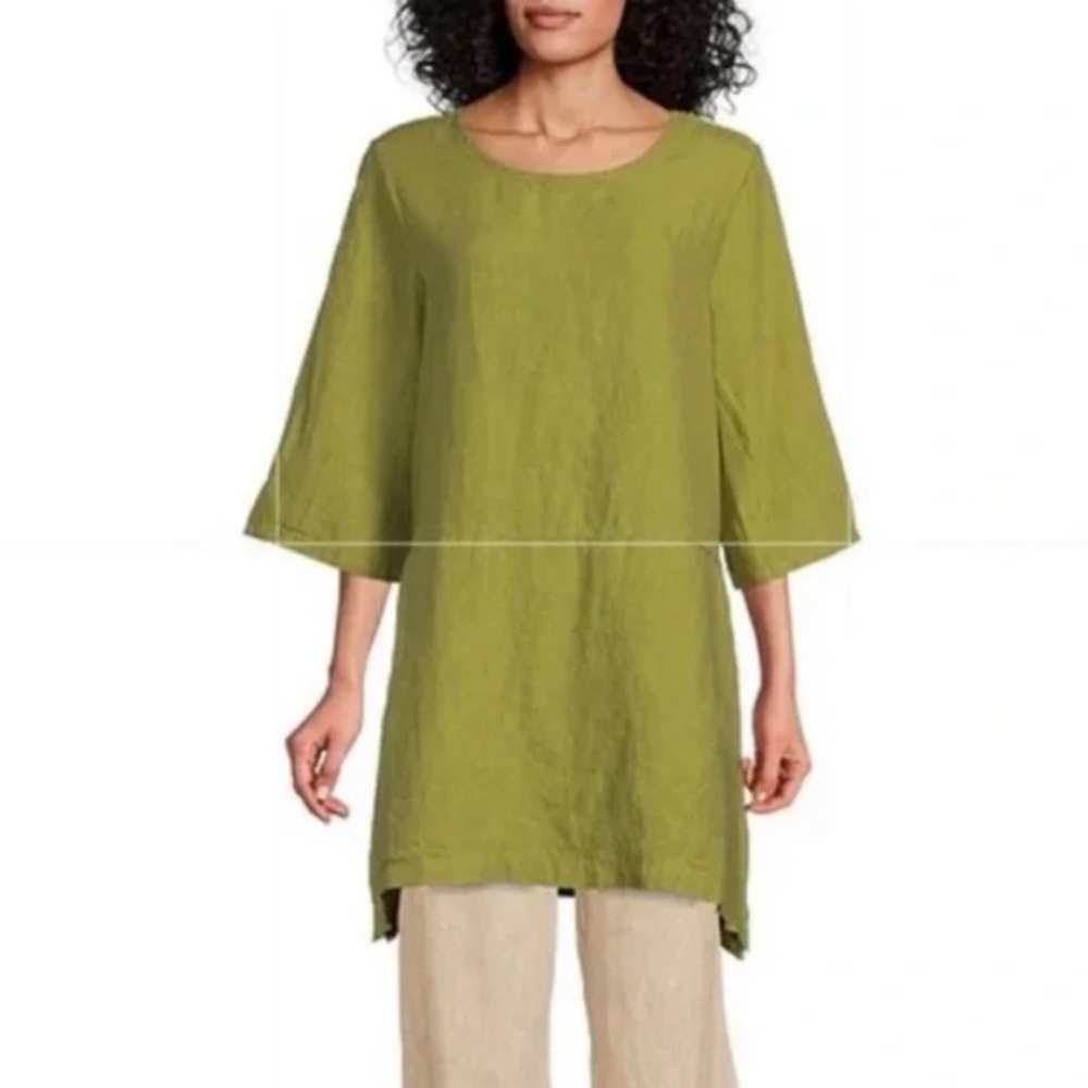 Bryn Walker Linen Bre Cross Dyed Round Neck Lagenlook Tunic Top Size 1X